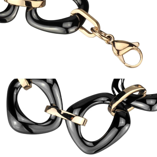 3W1011 - IP Rose Gold(Ion Plating) Stainless Steel Bracelet with Ceramic in Jet-1