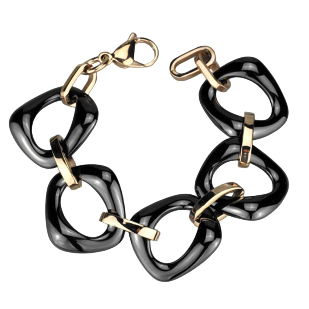 3W1011 - IP Rose Gold(Ion Plating) Stainless Steel Bracelet with Ceramic in Jet-2