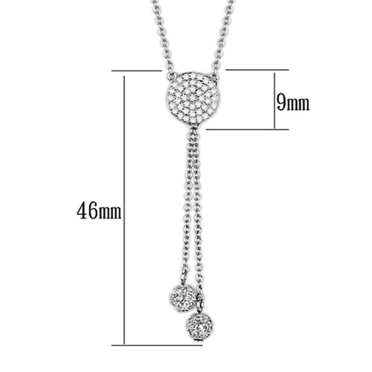 3W429 - Rhodium Brass Necklace with AAA Grade CZ in Clear-1