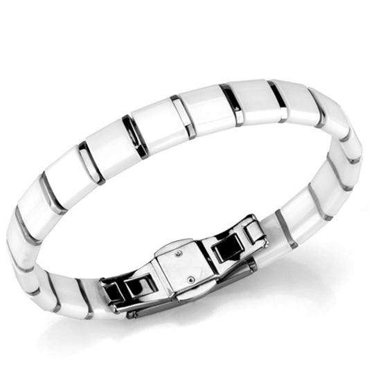 3W985 - High polished (no plating) Stainless Steel Bracelet with Ceramic in White-0