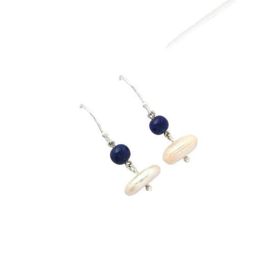Natural Fresh Water Pearl & Lapis Earrings E-1009 SDE65607-1