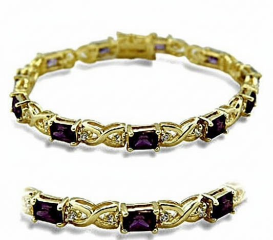 415706 - Gold Brass Bracelet with AAA Grade CZ in Amethyst