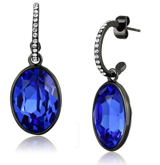 TK2538 - IP Black(Ion Plating) Stainless Steel Earrings with Top Grade Crystal in Sapphire