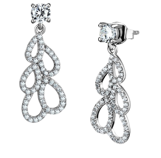 TS496 - Rhodium 925 Sterling Silver Earrings with AAA Grade CZ in Clear