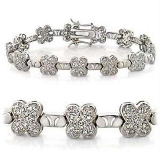 LOA545 - Rhodium Brass Bracelet with AAA Grade CZ in Clear