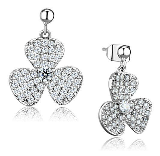 3W662 - Rhodium Brass Earrings with AAA Grade CZ in Clear