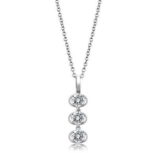 3W1373 - Rhodium 925 Sterling Silver Chain Pendant with AAA Grade CZ in Clear