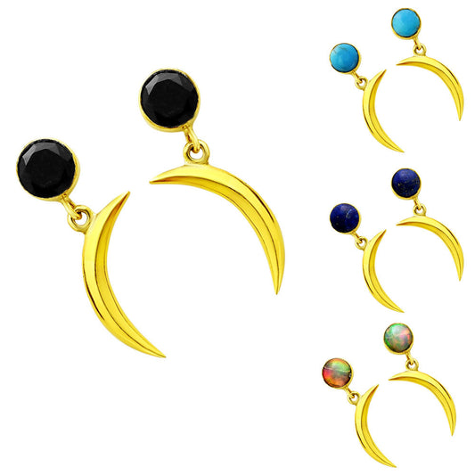 18K Gold Over Brass Natural Gemstones Round Shape Earrings TGE1015 EM-1267-1