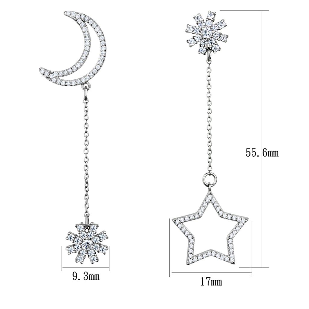 TS437 - Rhodium 925 Sterling Silver Earrings with AAA Grade CZ in Clear-1