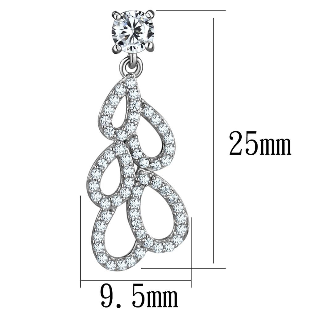 TS496 - Rhodium 925 Sterling Silver Earrings with AAA Grade CZ in Clear-1