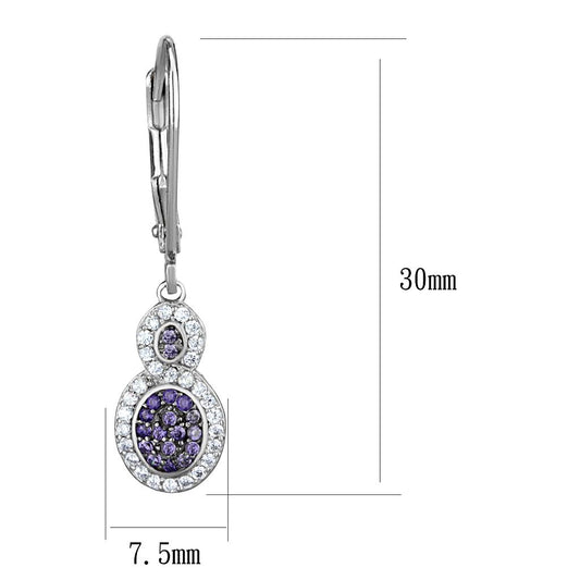 TS532 - Rhodium + Ruthenium 925 Sterling Silver Earrings with AAA Grade CZ in Amethyst-1