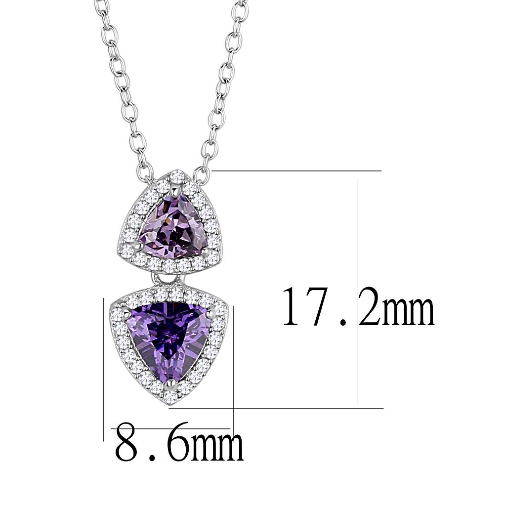 TS607 - Rhodium 925 Sterling Silver Chain Pendant with AAA Grade CZ in Amethyst-1