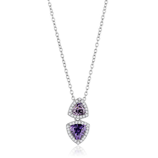 TS607 - Rhodium 925 Sterling Silver Chain Pendant with AAA Grade CZ in Amethyst-2