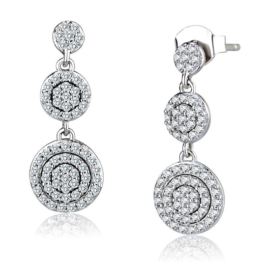 TS494 - Rhodium 925 Sterling Silver Earrings with AAA Grade CZ in Clear-0