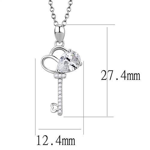 3W1380 - Rhodium 925 Sterling Silver Chain Pendant with AAA Grade CZ  in Clear-1