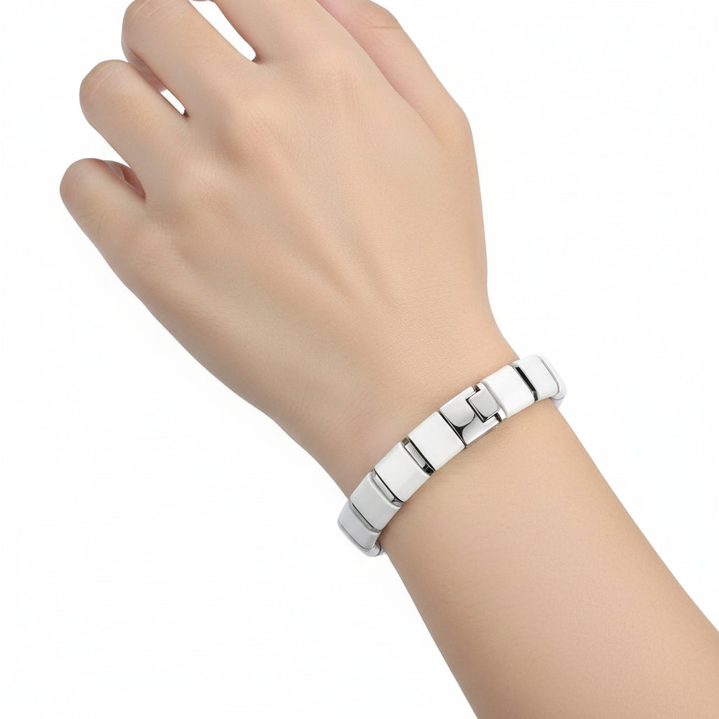 3W985 - High polished (no plating) Stainless Steel Bracelet with Ceramic  in White-1