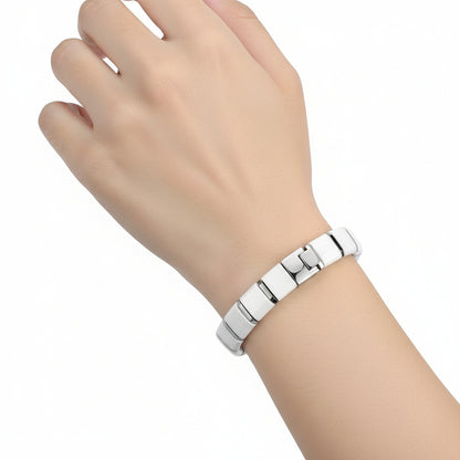 3W985 - High polished (no plating) Stainless Steel Bracelet with Ceramic  in White-1