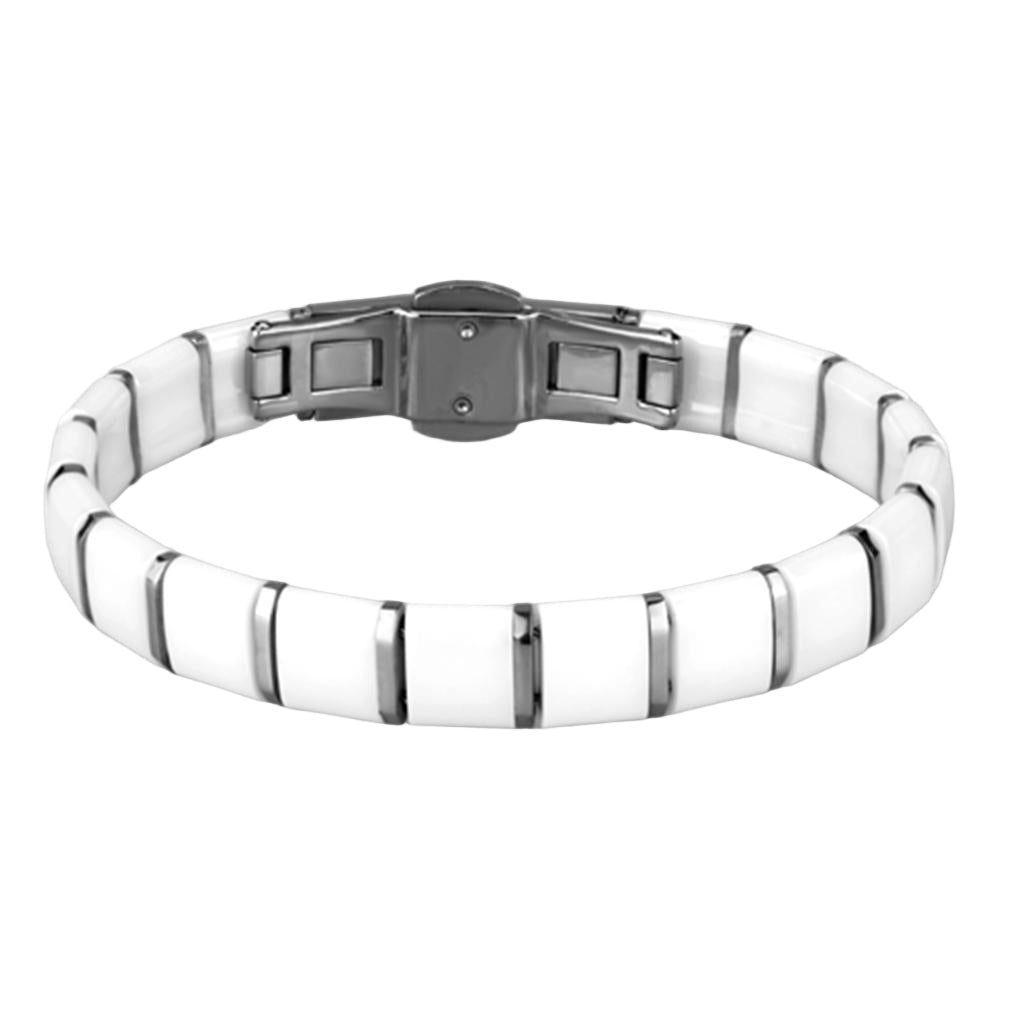 3W985 - High polished (no plating) Stainless Steel Bracelet with Ceramic  in White-2