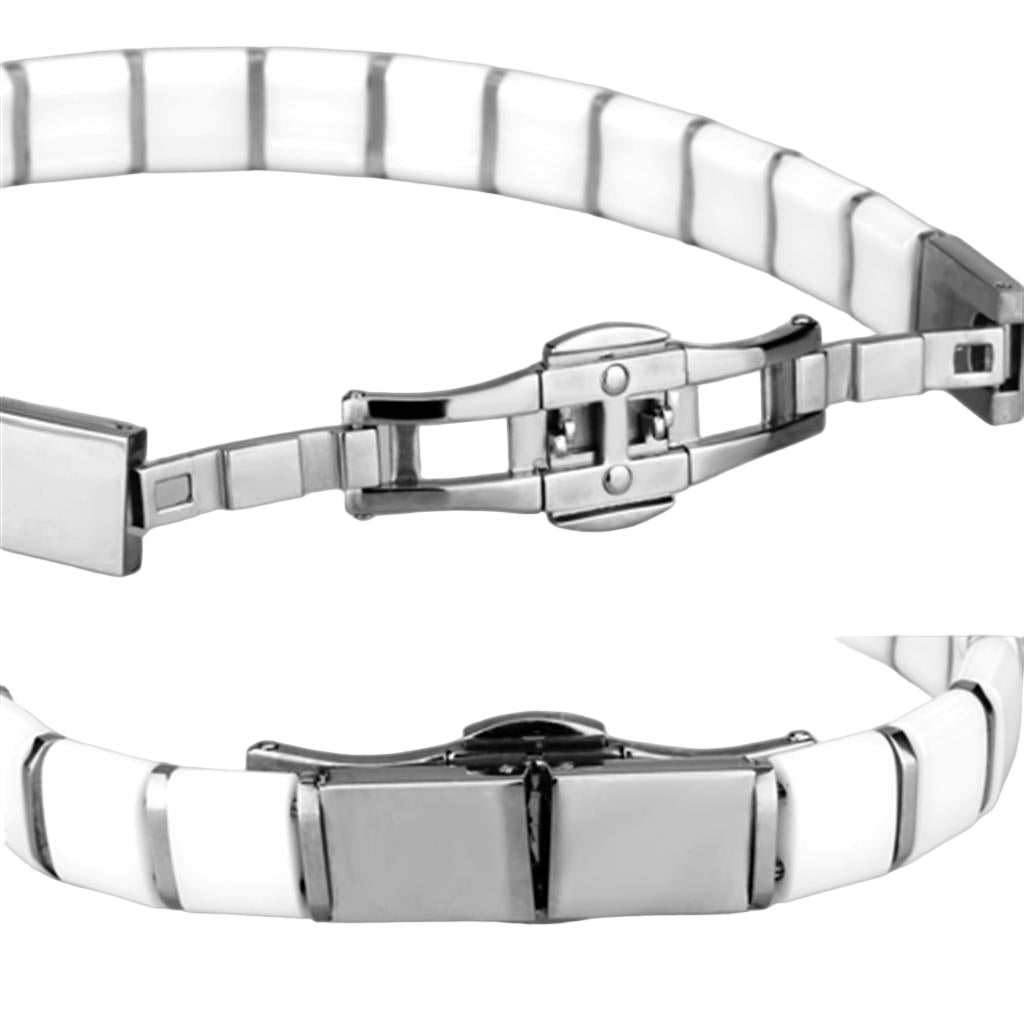 3W985 - High polished (no plating) Stainless Steel Bracelet with Ceramic  in White-3
