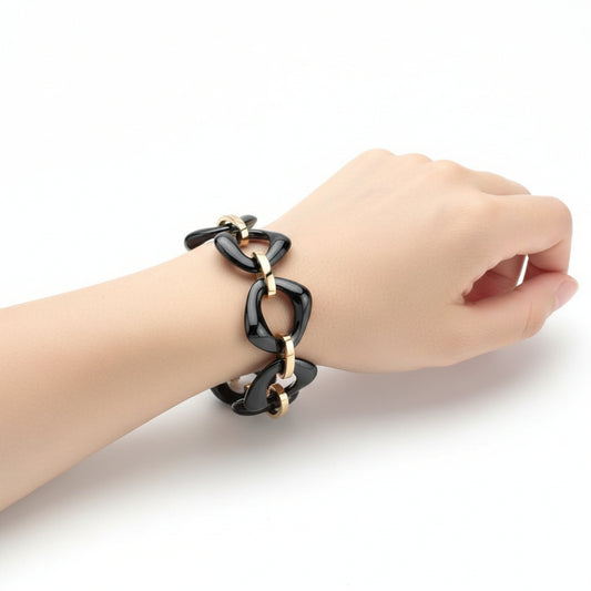 3W1011 - IP Rose Gold(Ion Plating) Stainless Steel Bracelet with Ceramic  in Jet-0