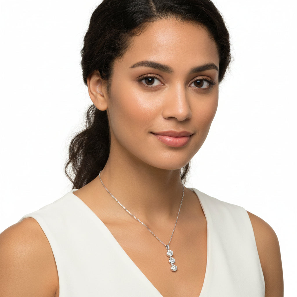 3W1373 - Rhodium 925 Sterling Silver Chain Pendant with AAA Grade CZ  in Clear-0