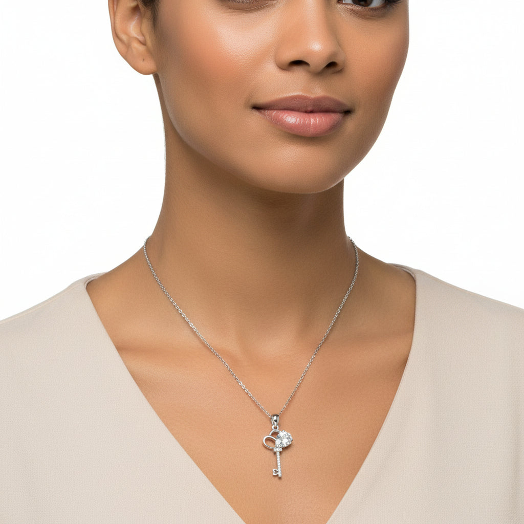 3W1380 - Rhodium 925 Sterling Silver Chain Pendant with AAA Grade CZ  in Clear-0