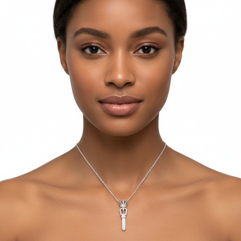 3W1381 - Rhodium 925 Sterling Silver Chain Pendant with AAA Grade CZ  in Clear-0