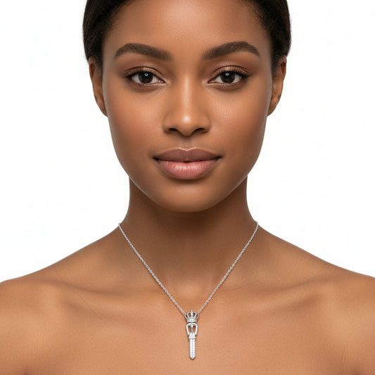 3W1381 - Rhodium 925 Sterling Silver Chain Pendant with AAA Grade CZ  in Clear-0