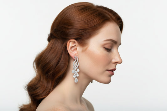 3W299 - Rhodium Brass Earrings with AAA Grade CZ  in Clear-0