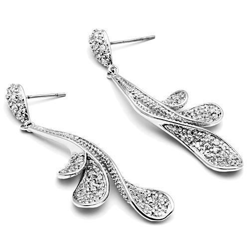 3W299 - Rhodium Brass Earrings with AAA Grade CZ  in Clear-2