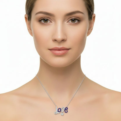 3W414 - Rhodium + Ruthenium Brass Necklace with AAA Grade CZ  in Amethyst-0