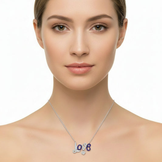 3W414 - Rhodium + Ruthenium Brass Necklace with AAA Grade CZ  in Amethyst-0