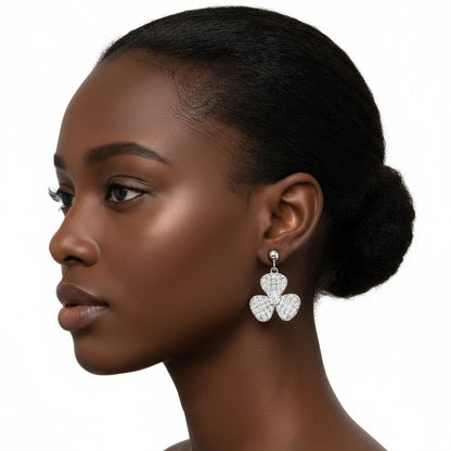 3W662 - Rhodium Brass Earrings with AAA Grade CZ  in Clear-0