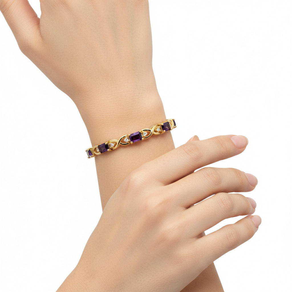 415706 - Gold Brass Bracelet with AAA Grade CZ  in Amethyst-0