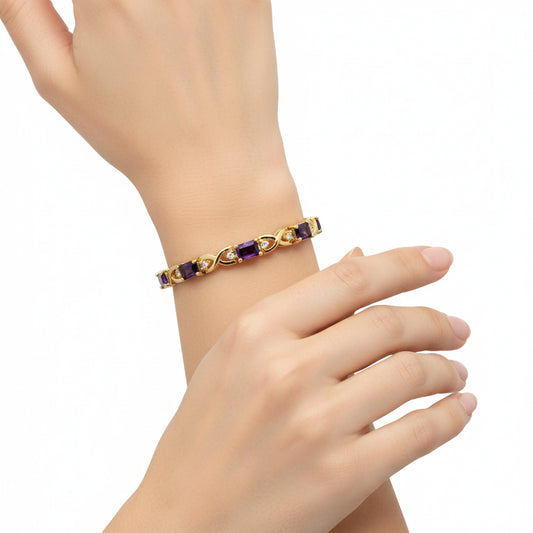 415706 - Gold Brass Bracelet with AAA Grade CZ  in Amethyst-0