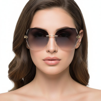 Kineticx - Oversize Rimless Butterfly Shape Tinted Rhinestone Fashion Sunglasses-3