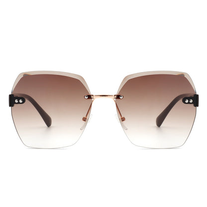 Ezernova - Oversize Square Geometric Rimless Tinted Fashion Sunglasses-4