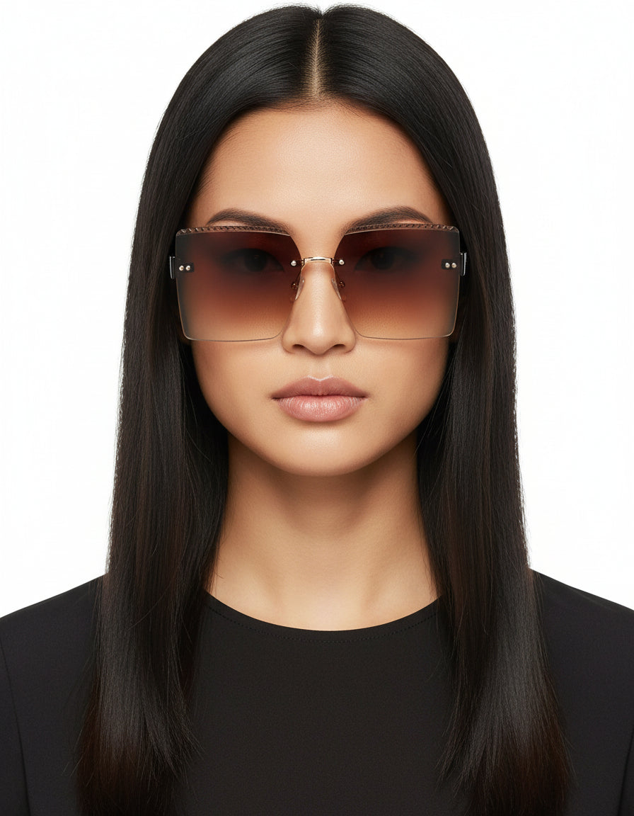 Zephyr - Oversized Tinted Curved Lens Square Fashion Sunglasses-3