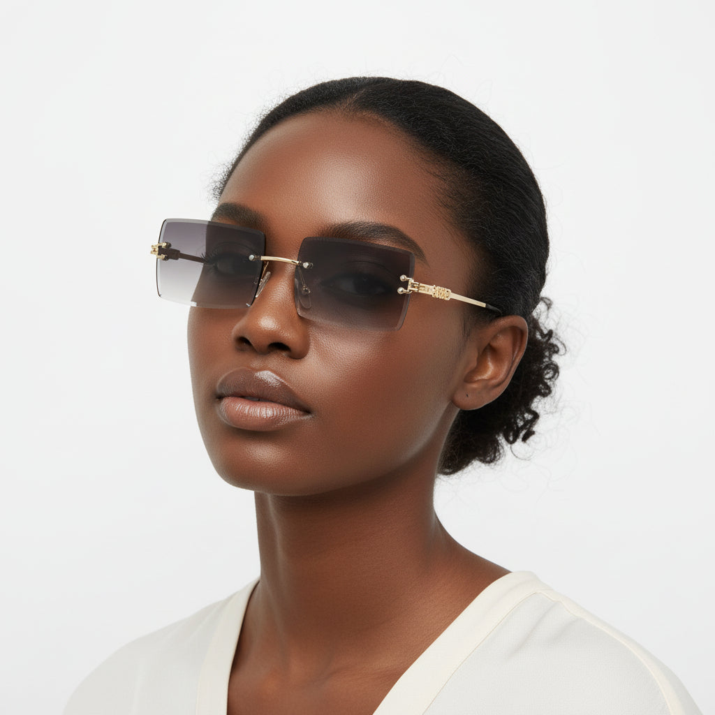 Tyriel - Classic Rimless Retro Rectangle Tinted Fashion Sunglasses-1