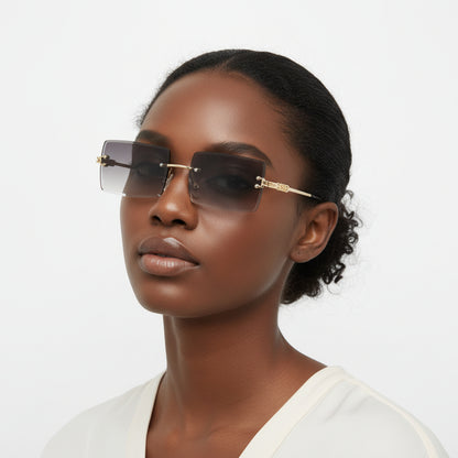 Tyriel - Classic Rimless Retro Rectangle Tinted Fashion Sunglasses-1