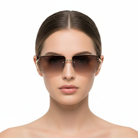 Pluora - Women Classic Rectangle Rimless Fashion Square Sunglasses-1