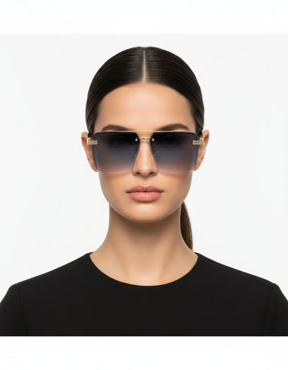 Blip - Retro Tinted Rimless Brow-Bar Fashion Square Sunglasses-4