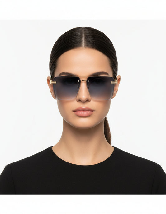 Blip - Retro Tinted Rimless Brow-Bar Fashion Square Sunglasses-4