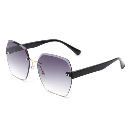 Ezernova - Oversize Square Geometric Rimless Tinted Fashion Sunglasses-6