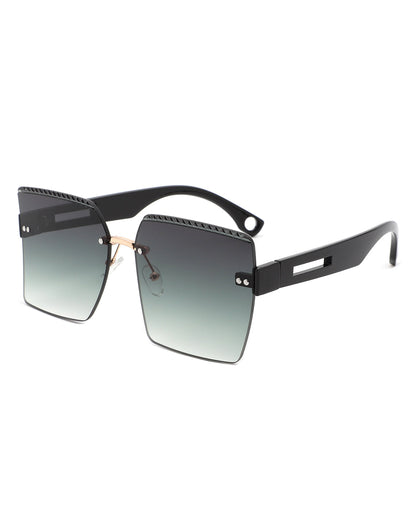 Zephyr - Oversized Tinted Curved Lens Square Fashion Sunglasses-5