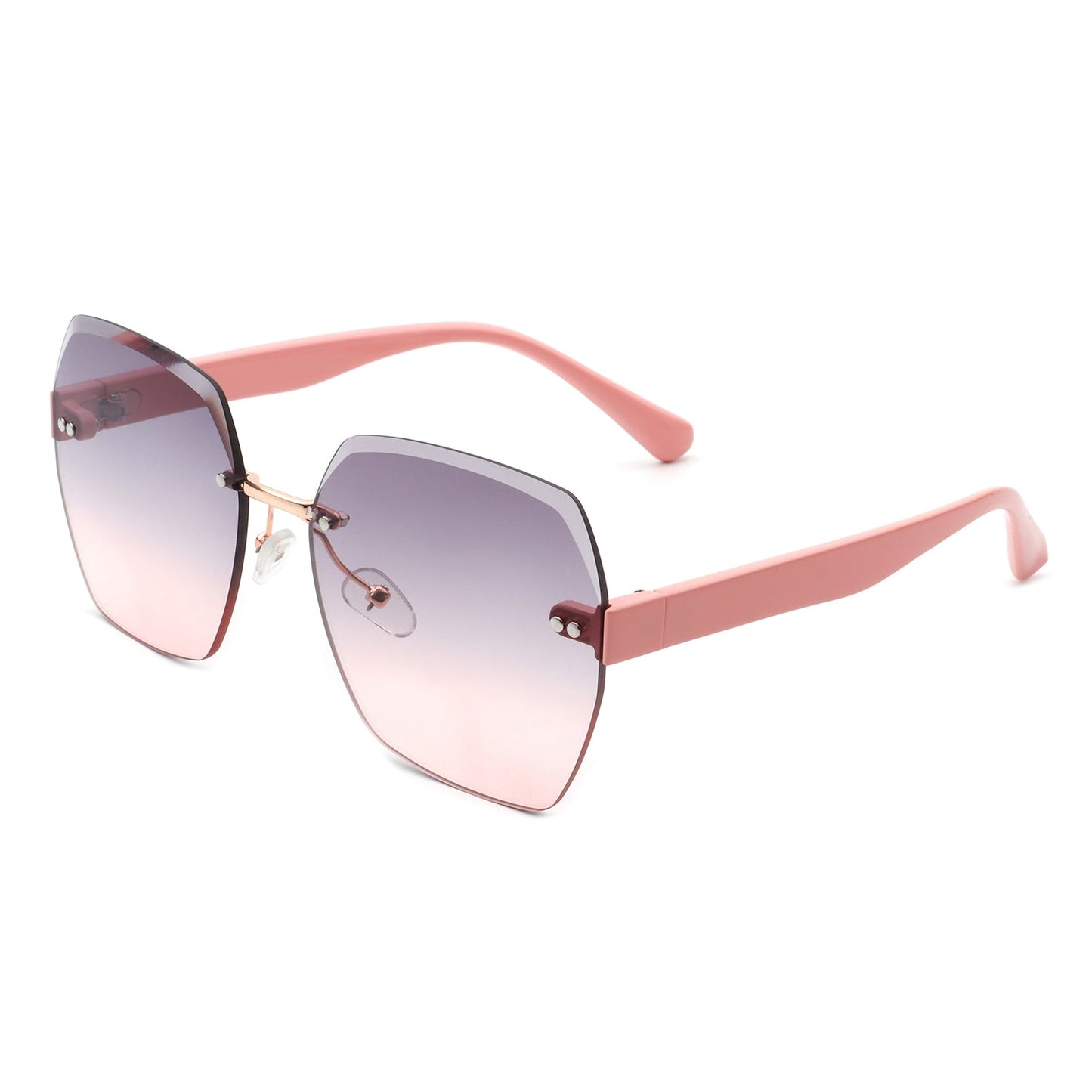 Ezernova - Oversize Square Geometric Rimless Tinted Fashion Sunglasses-8