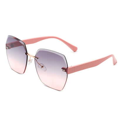 Ezernova - Oversize Square Geometric Rimless Tinted Fashion Sunglasses-8