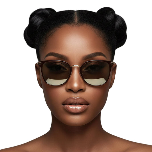 CAMBRIDGE | Pillowed Rectangle Flat Lens Horned Rim Sunglasses-1