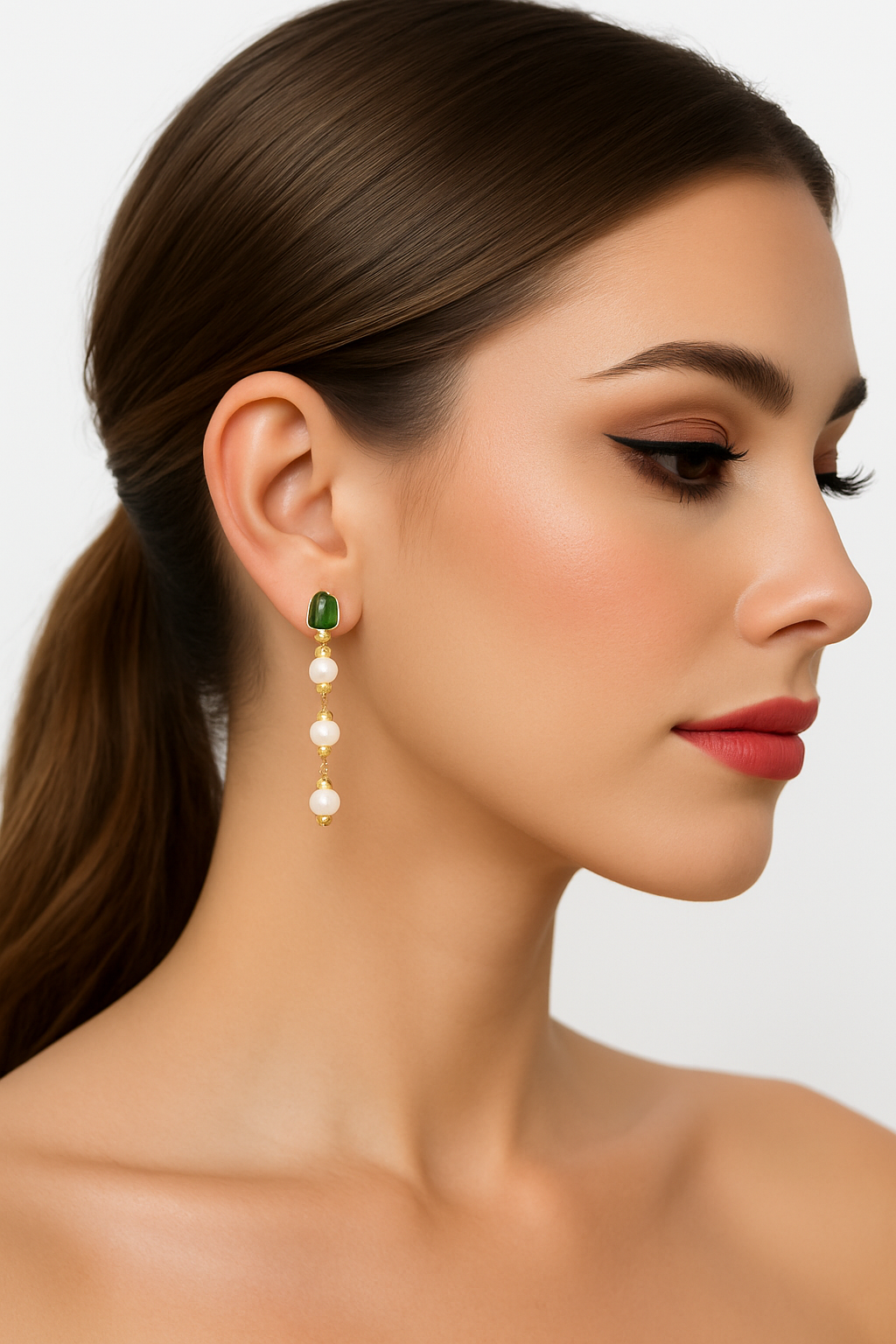 18K Gold Over Brass Natural Gemstones Oval Shape Earrings TGE1010 EM-1268