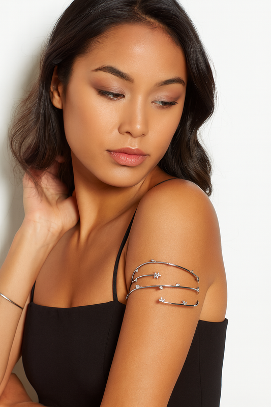 LOA454 - Ruthenium Brass Arm Loop with AAA Grade CZ  in Clear